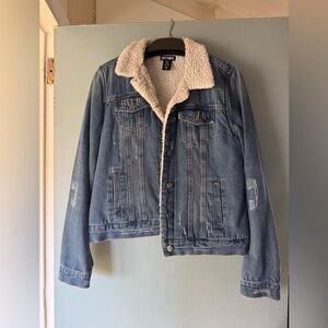 Hot Topic Blue Denim Jacket with Cream Sherpa